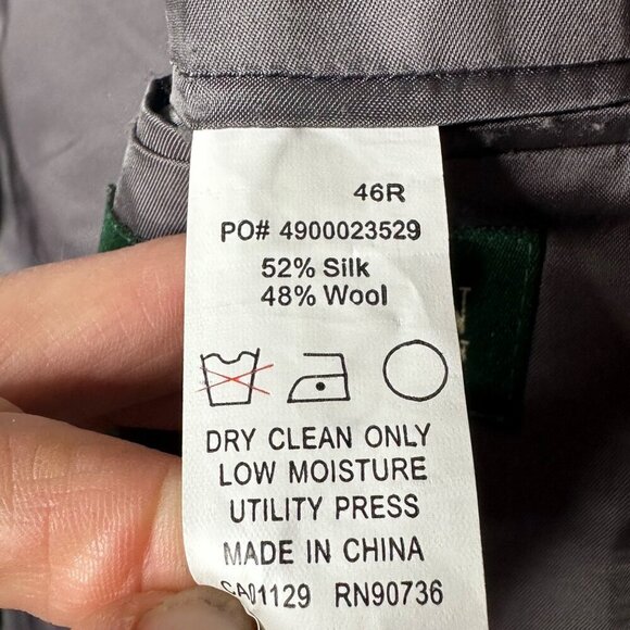 Lauren Ralph Lauren Men's Classic Gray Checkered Wool Silk Blazer Jacket 46R - Picture 9 of 10